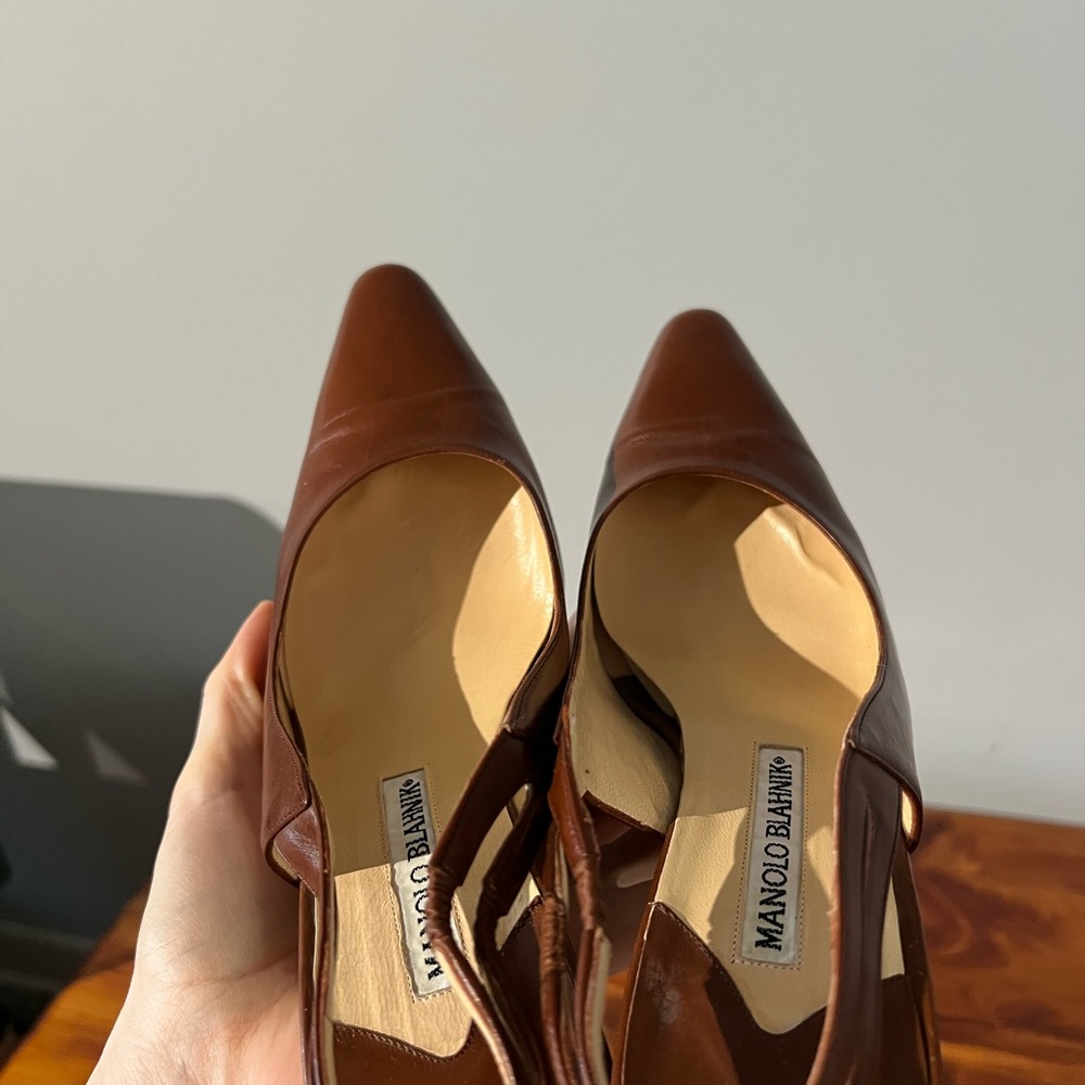 Vintage Manolo Blahnik Brown Leather Slingback Pumps - Picture 11 of 16